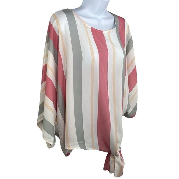 Hyped Unicorn Cropped Doleman sleeve stripped multicolored semi sheer top SMALL - Picture 2 of 12